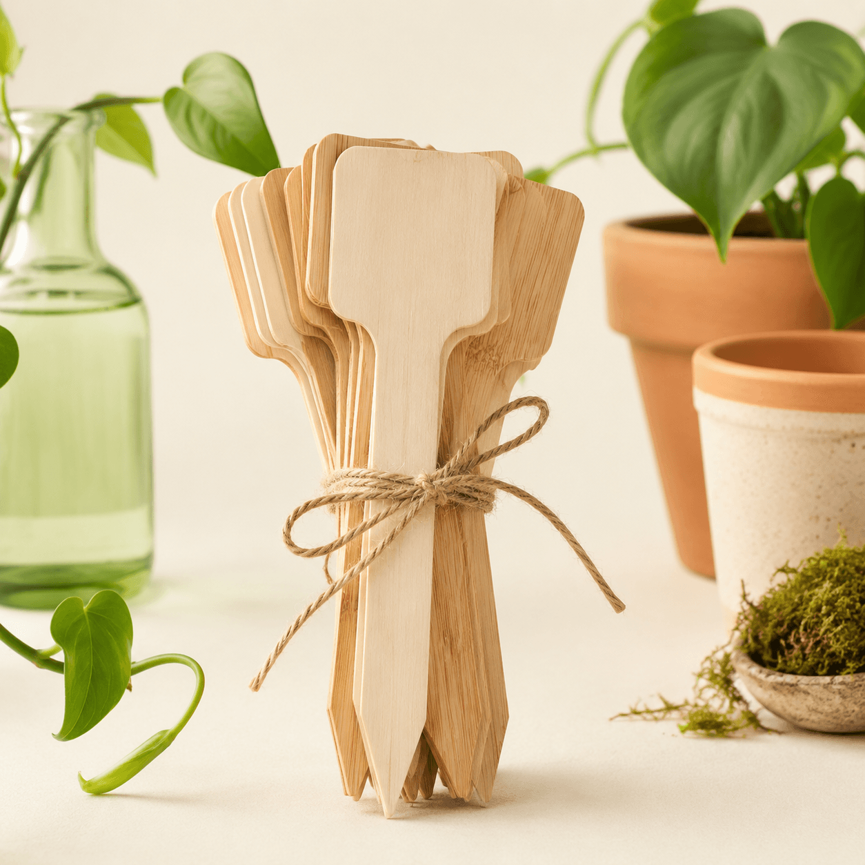 Plant Label Stakes (Pack of 40) — Forty blank wooden stakes for naming pots and cuttings.