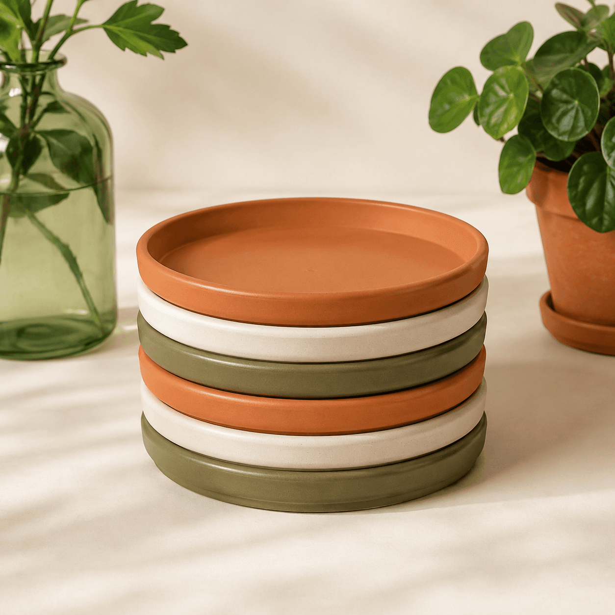 Pot Saucer Set (Set of 6) — Six round saucers to catch drips under small pots.